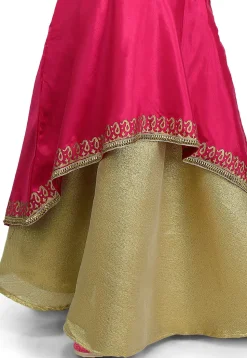 Block Printed Shantoon Jacket Style Lehenga in Fuchsia