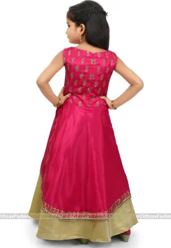 Block Printed Shantoon Jacket Style Lehenga in Fuchsia