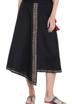 Block Printed Viscose Skirt in Black