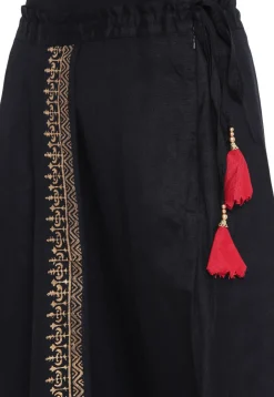 Block Printed Viscose Skirt in Black