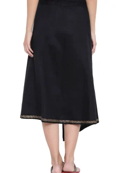 Block Printed Viscose Skirt in Black