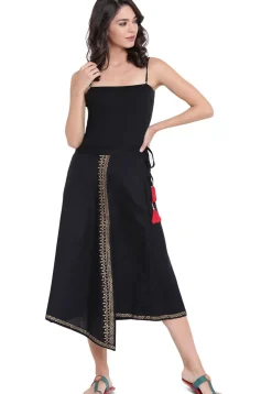 Block Printed Viscose Skirt in Black