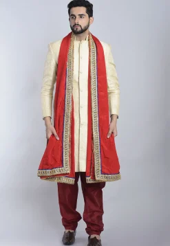 Bordered Crepe Dupatta in Red