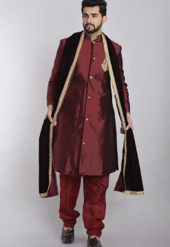 Bordered Velvet Stole in Wine