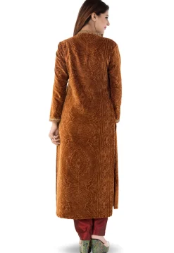 Brasso Velvet Straight Kurta in Brown