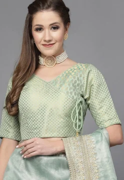 Brocade Angrakha Style Blouse in Sea Green