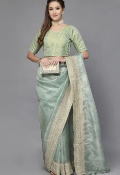 Brocade Angrakha Style Blouse in Sea Green