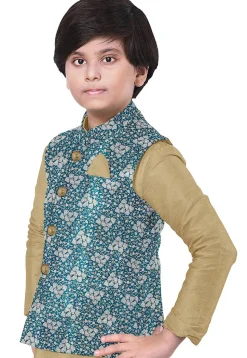 Brocade Art Brocade Silk Nehru Jacket in Teal Blue
