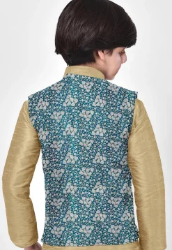 Brocade Art Brocade Silk Nehru Jacket in Teal Blue