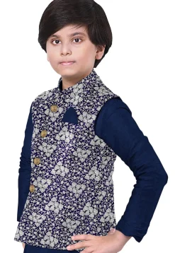 Brocade Art Brocade Silk Nehru Jacket in Blue