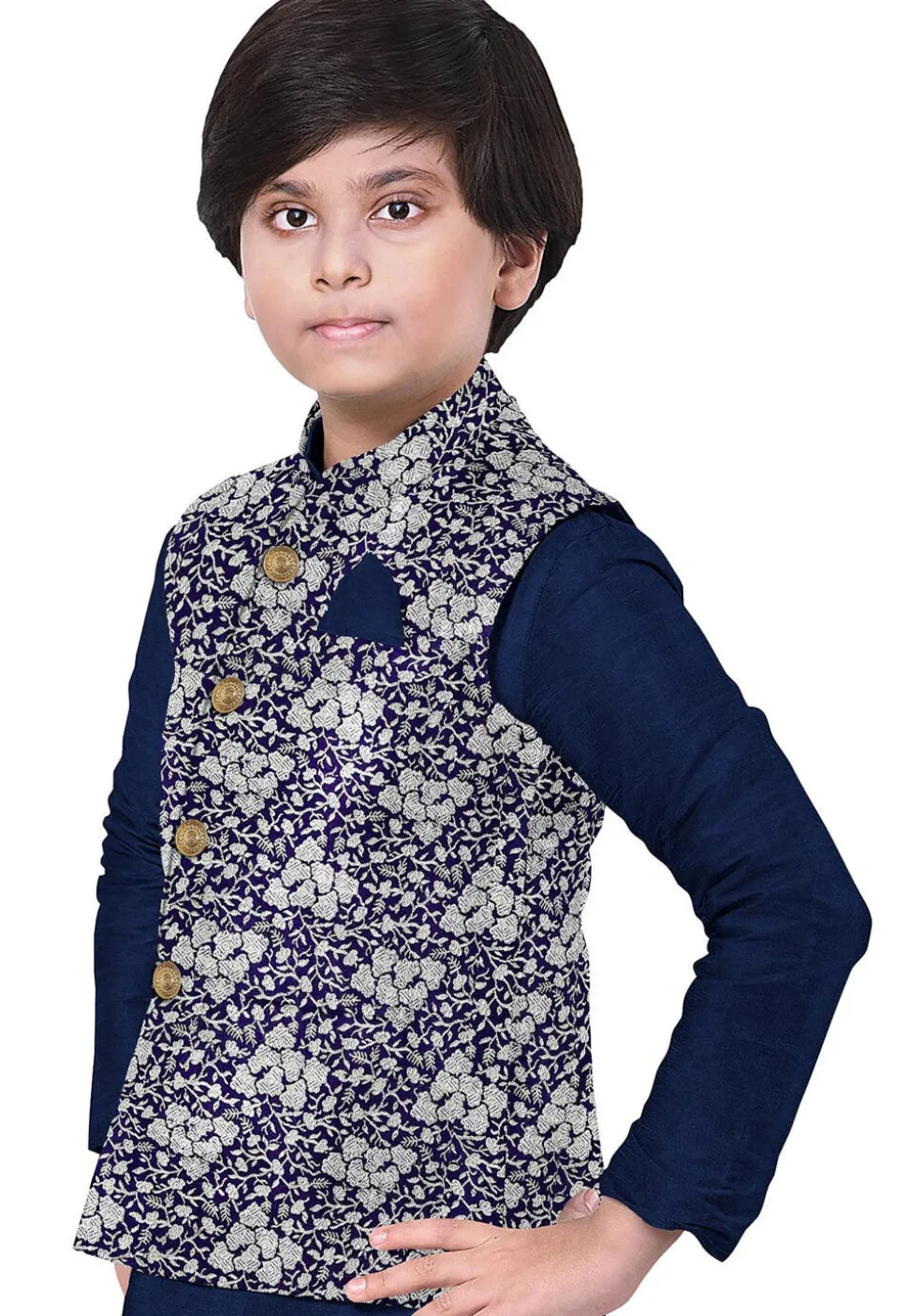 Brocade Art Brocade Silk Nehru Jacket in Blue