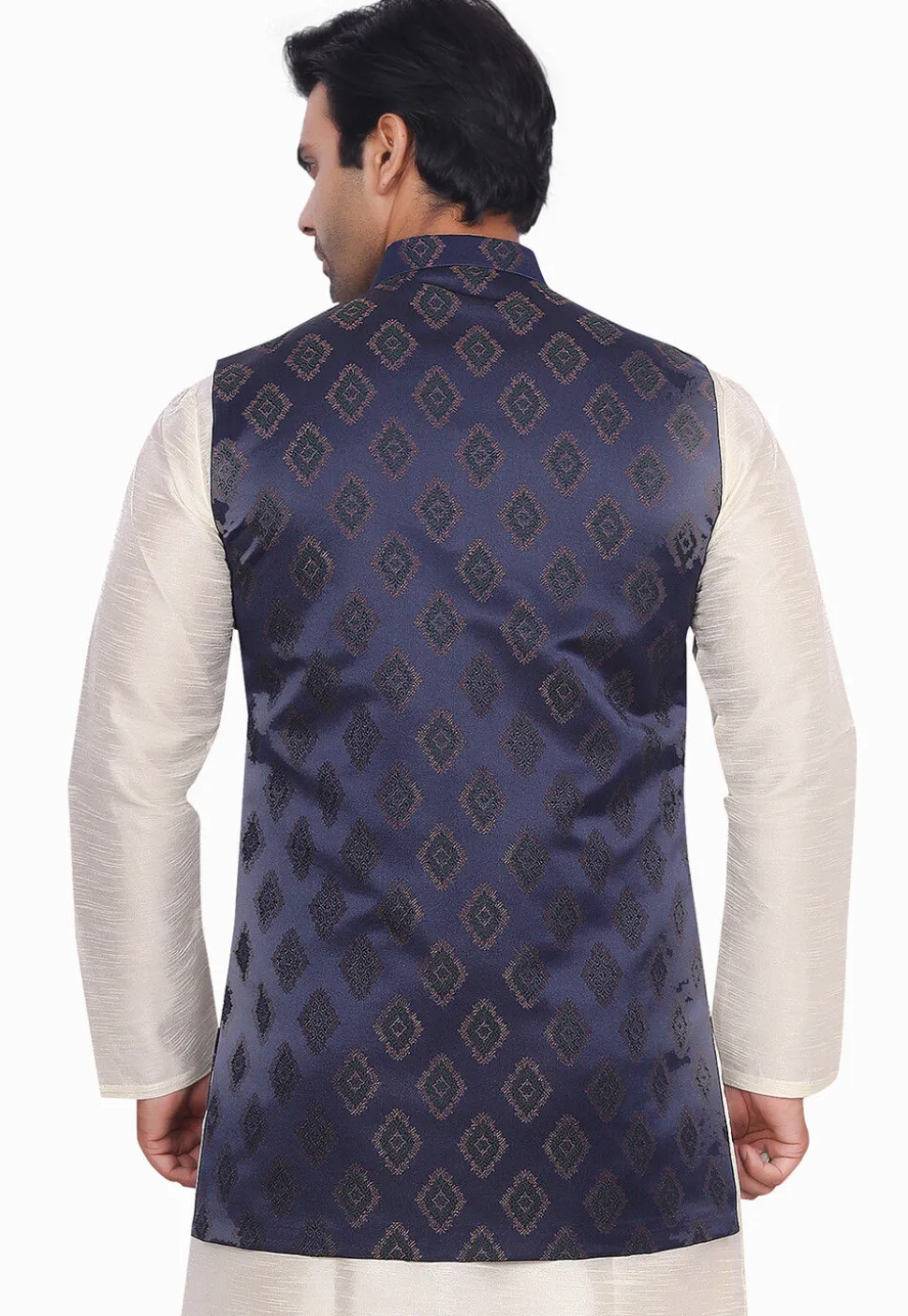 Brocade Art Brocade Silk Nehru Jacket in Navy Blue