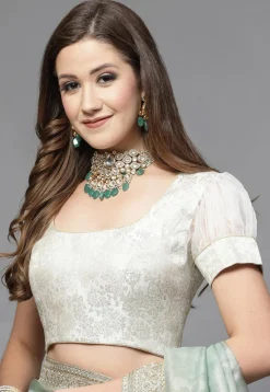 Brocade Back Tie Up Blouse in Off White