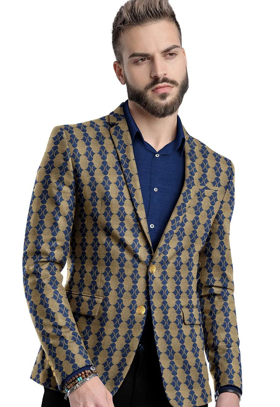 Brocade Blazer in Beige and Blue