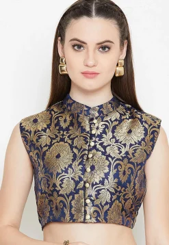 Brocade Blouse in Navy Blue