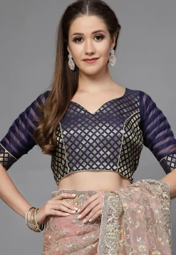 Brocade Blouse in Navy Blue
