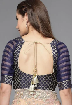 Brocade Blouse in Navy Blue