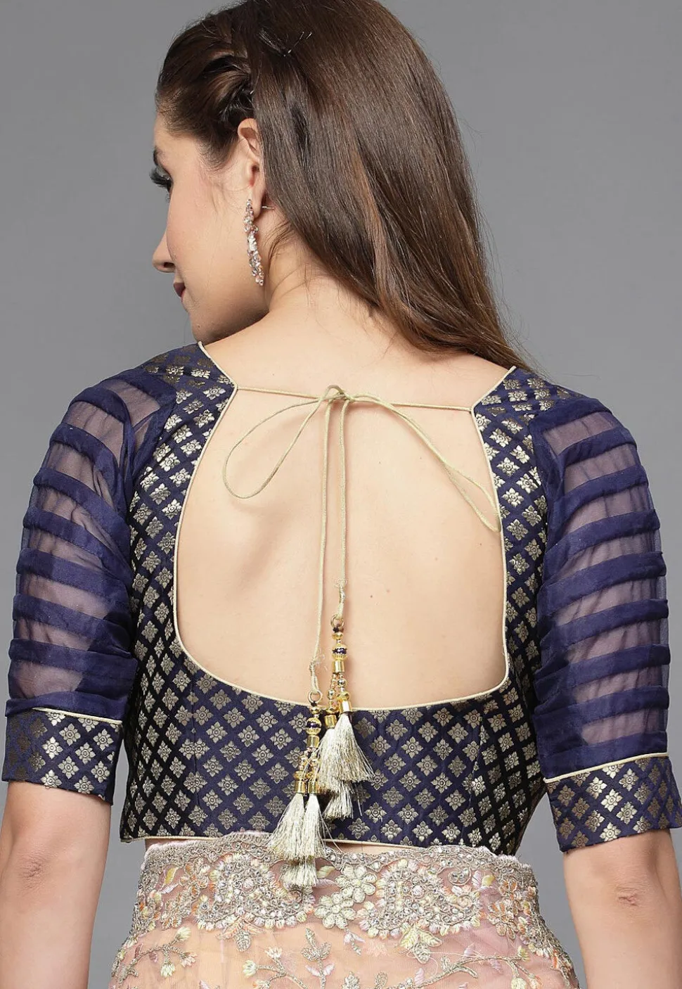 Brocade Blouse in Navy Blue