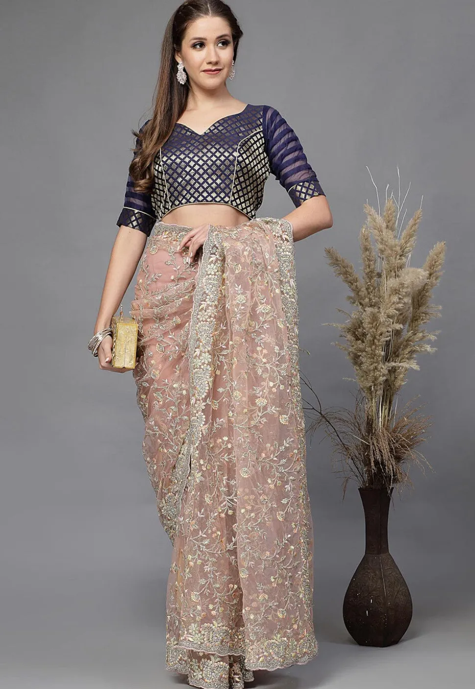 Brocade Blouse in Navy Blue