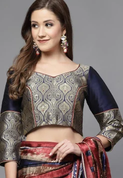 Brocade Blouse in Navy Blue