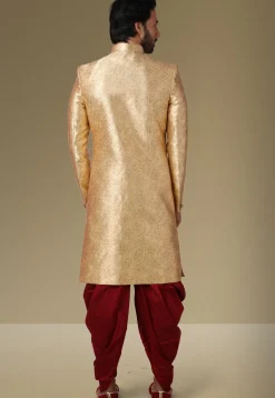 Brocade Dhoti Sherwani in Golden