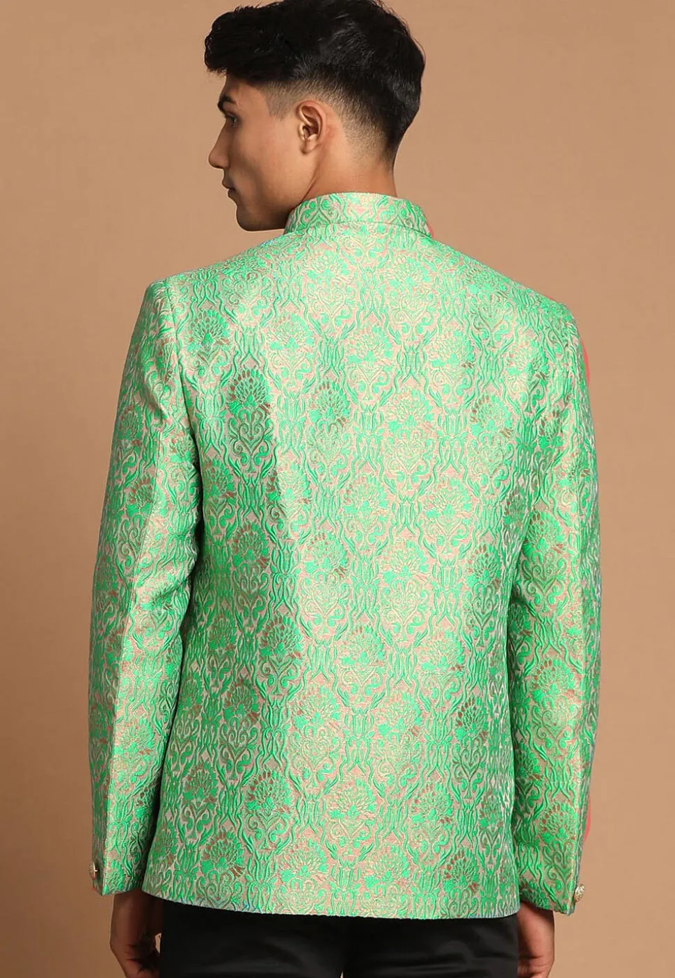 Brocade Jodhpuri Jacket in Antique and Light Blue