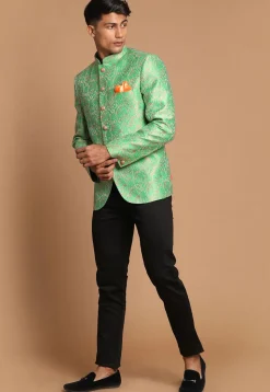 Brocade Jodhpuri Jacket in Antique and Light Blue