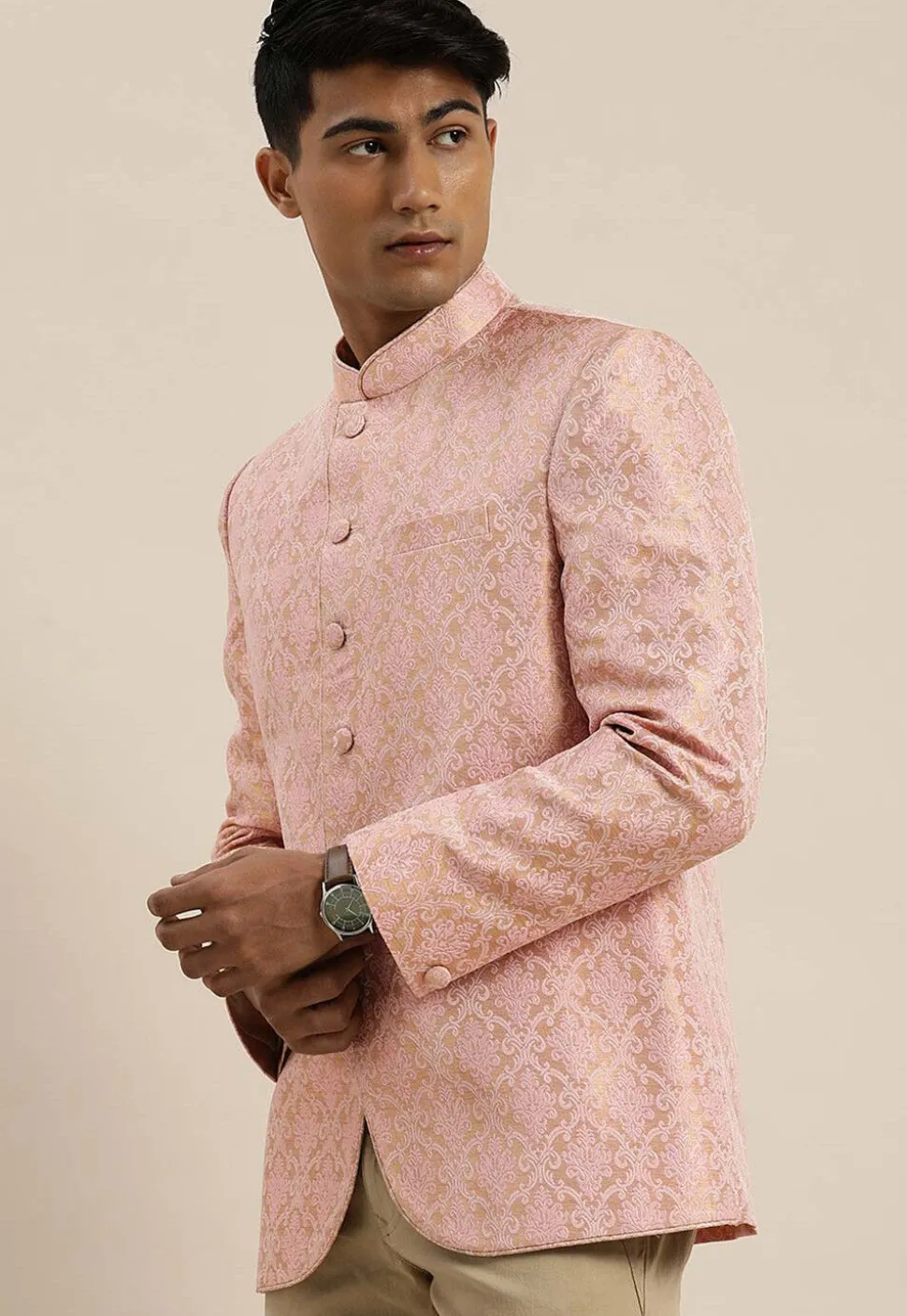 Brocade Jodhpuri Jacket in Pink