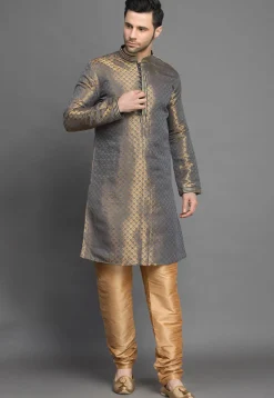 Brocade Kurta Set in Grey