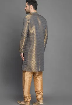 Brocade Kurta Set in Grey