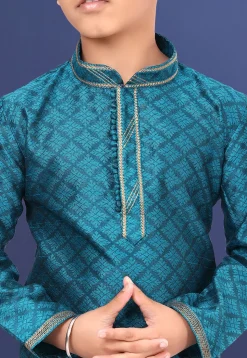 Brocade Kurta Set in Teal Blue