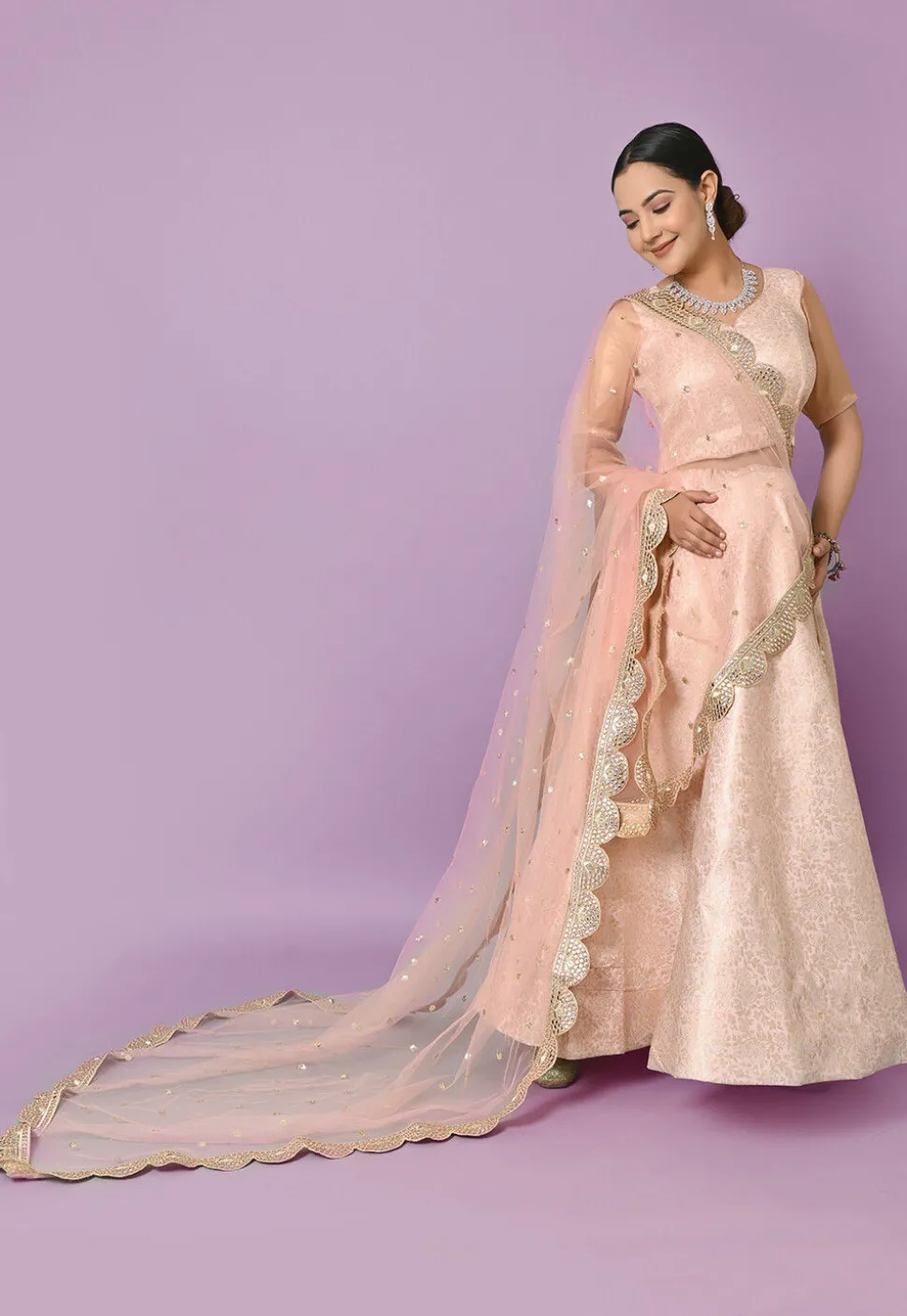 Brocade Lehenga in Peach