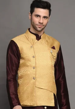 Brocade Nehru Jacket in Beige