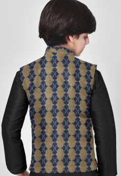 Brocade Nehru Jacket in Blue and Beige