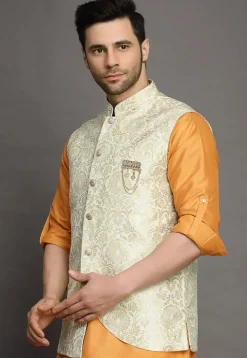 Brocade Nehru Jacket in Cream
