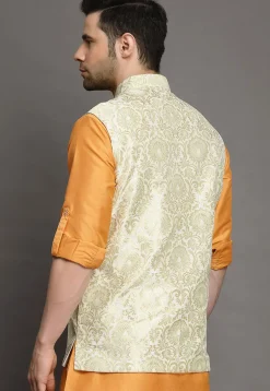 Brocade Nehru Jacket in Cream