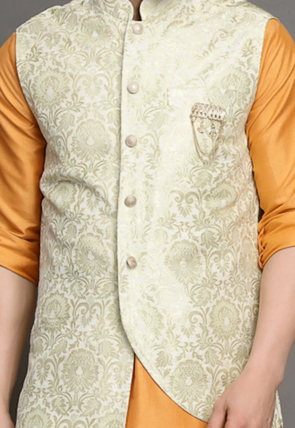 Brocade Nehru Jacket in Cream