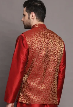 Brocade Nehru Jacket in Maroon