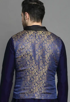 Brocade Nehru Jacket in Navy Blue