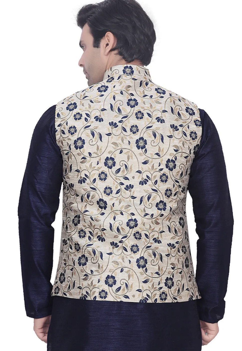 Brocade Nehru Jacket in Off White