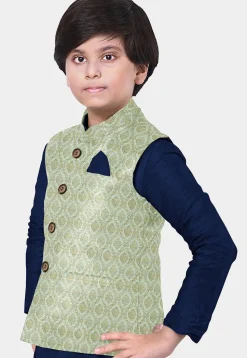 Brocade Nehru Jacket in Sea Green