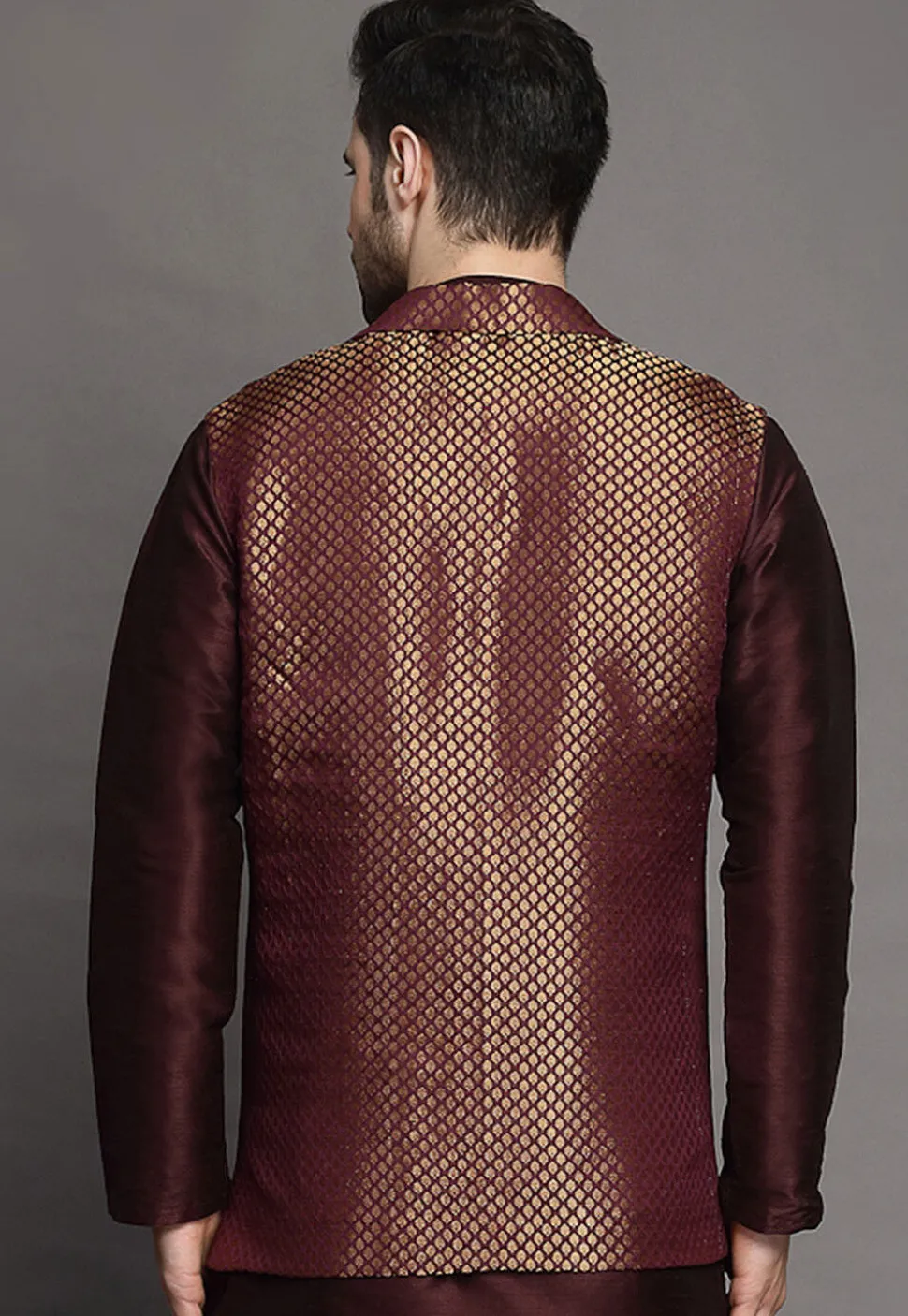 Brocade Nehru Jacket in Wine