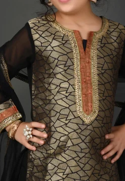 Brocade Pakistani Suit in Golden and Black