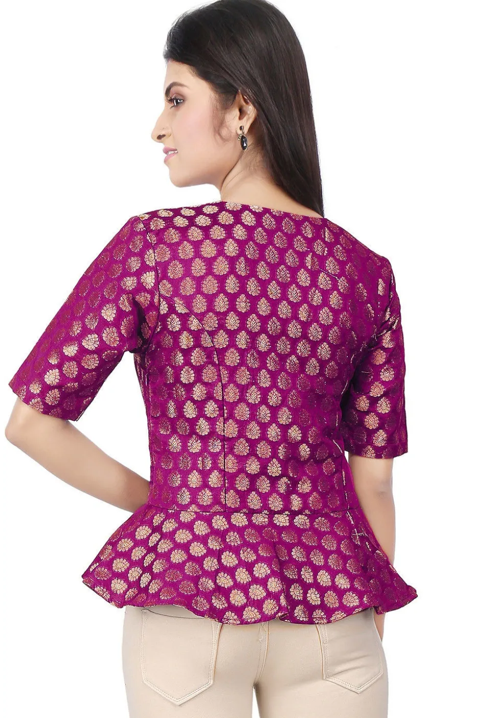 Brocade Peplum Style Top in Magenta