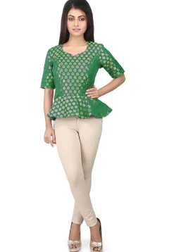 Brocade Peplum Style Top in Green