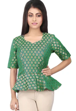 Brocade Peplum Style Top in Green