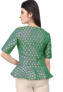 Brocade Peplum Style Top in Green