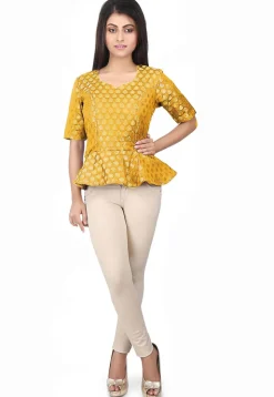 Brocade Peplum Style Top in Yellow