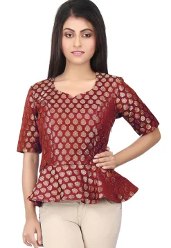 Brocade Peplum Style Top in Maroon