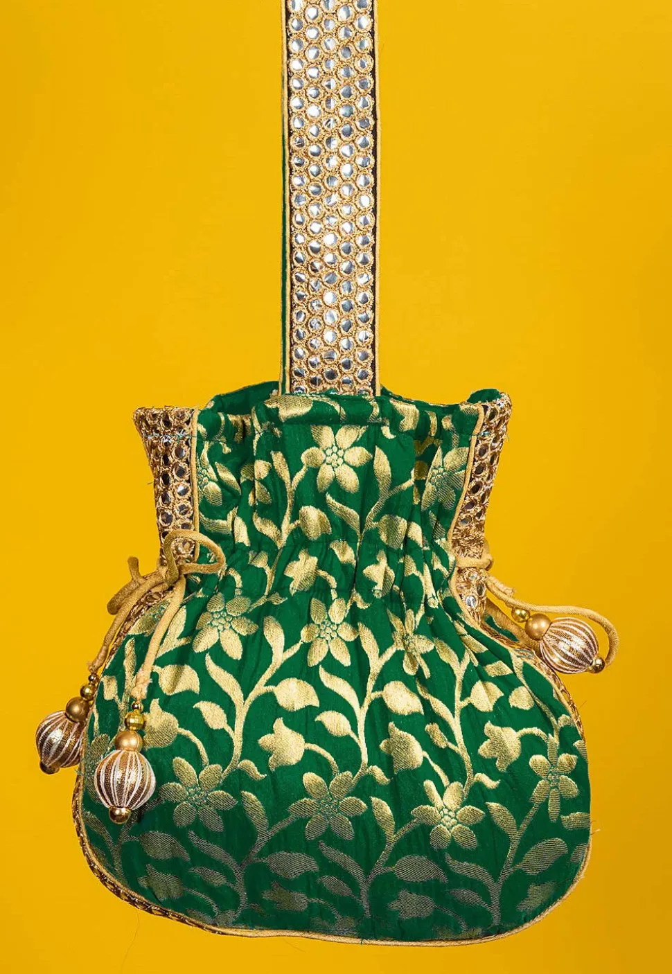 Brocade Potli Bag in Dark Green